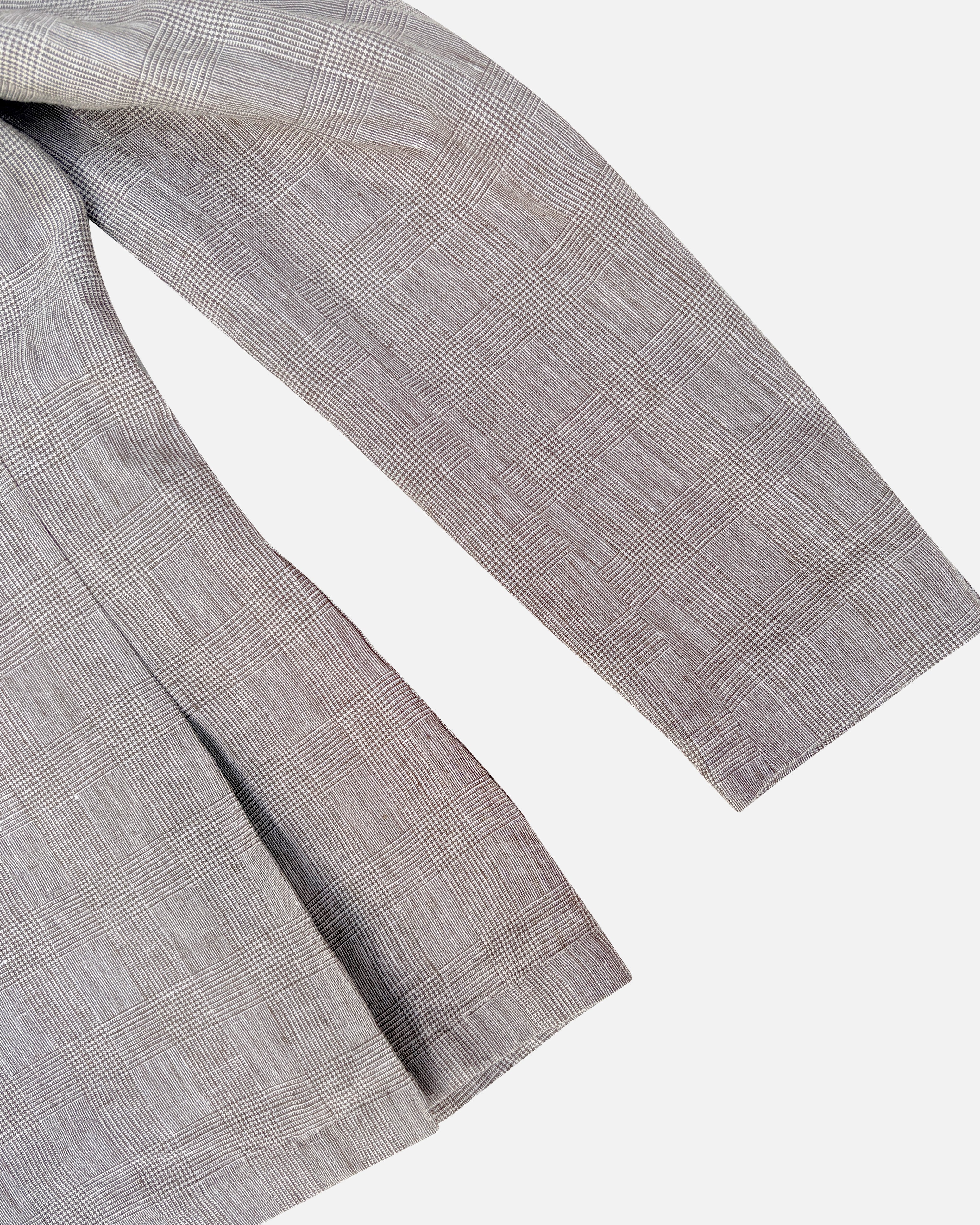 Bare Brown Linen Blazer - Brown Checkered