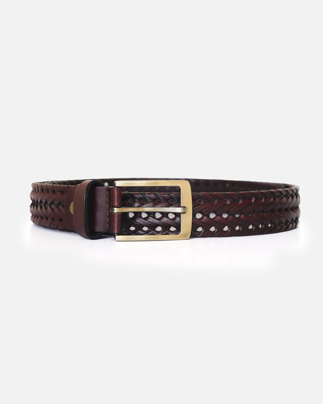 Men's Braided Genuine Leather Belt - Dark Maroon