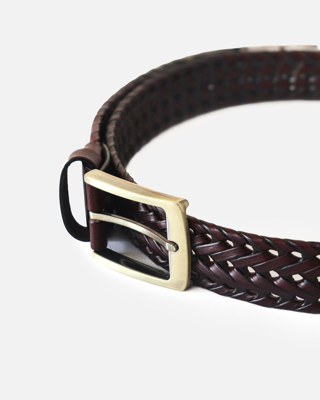 Men's Braided Genuine Leather Belt - Dark Maroon