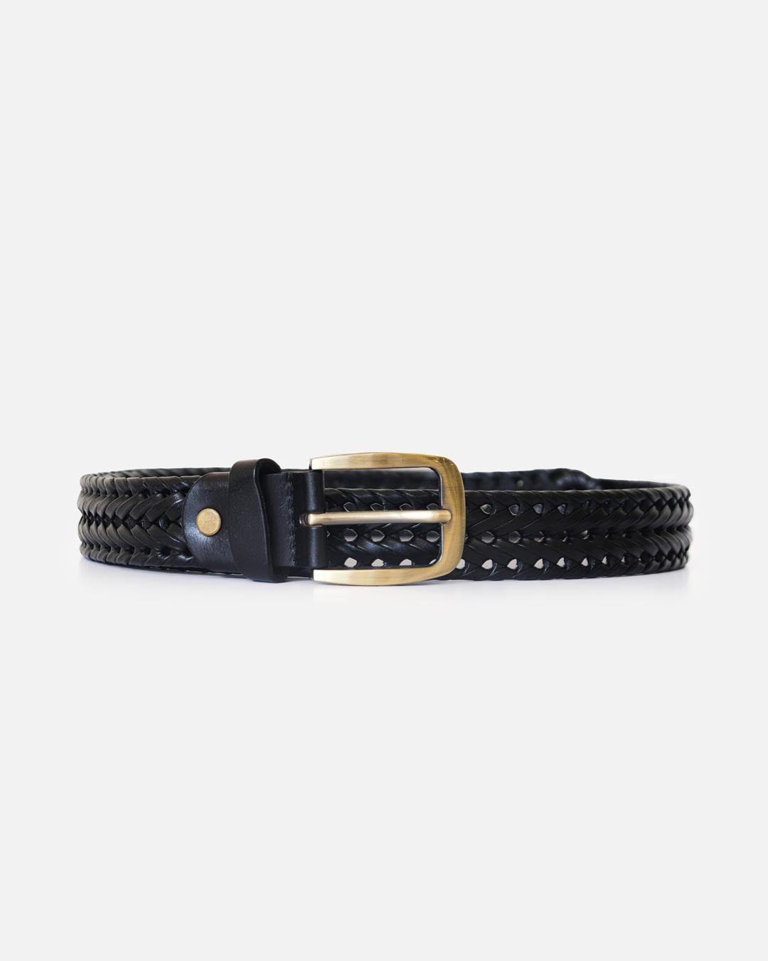 Men's Braided Genuine Leather Belt - Black