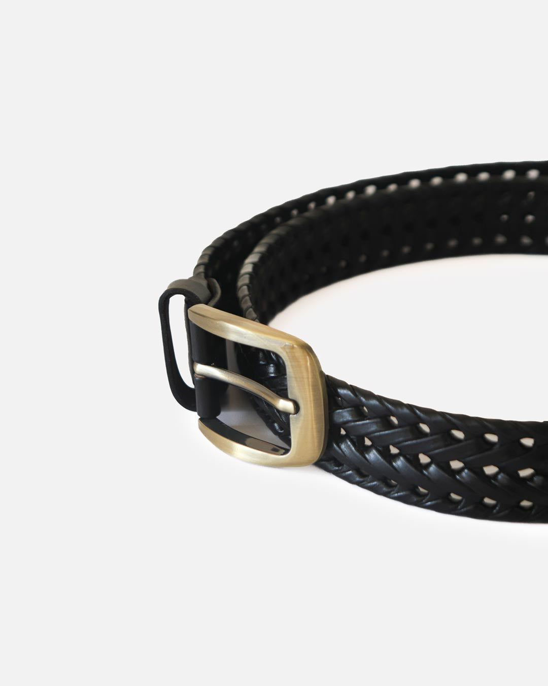 Men's Braided Genuine Leather Belt - Black
