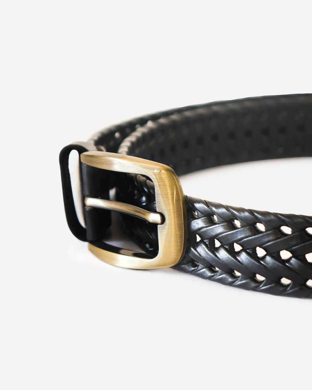 Men's Braided Genuine Leather Belt - Black