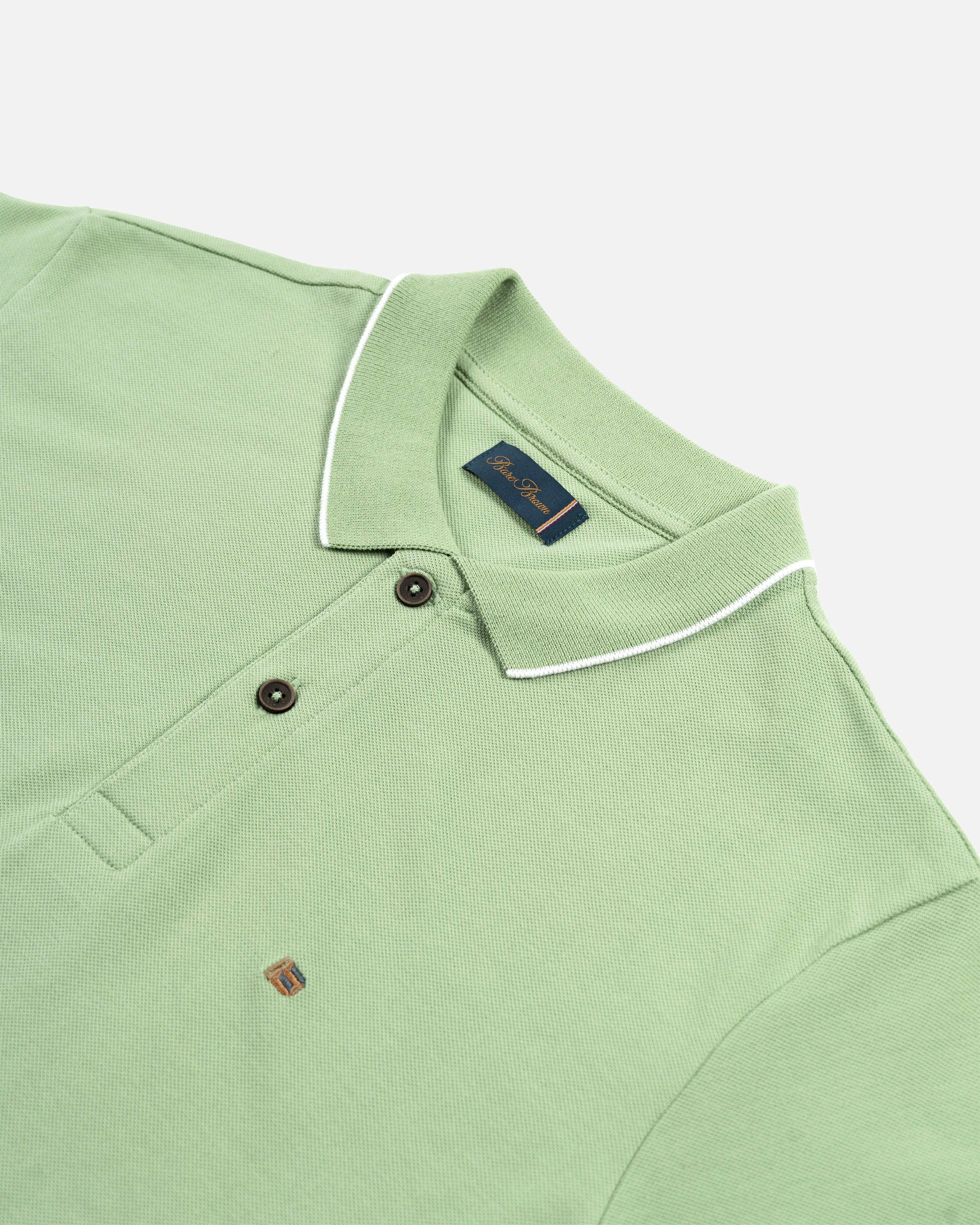 Bare Brown Light Green Slim Fit Lightweight Polo T-Shirt