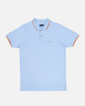 Bare Brown Light Blue Slim Fit Lightweight Polo T-Shirt with Double Tipping