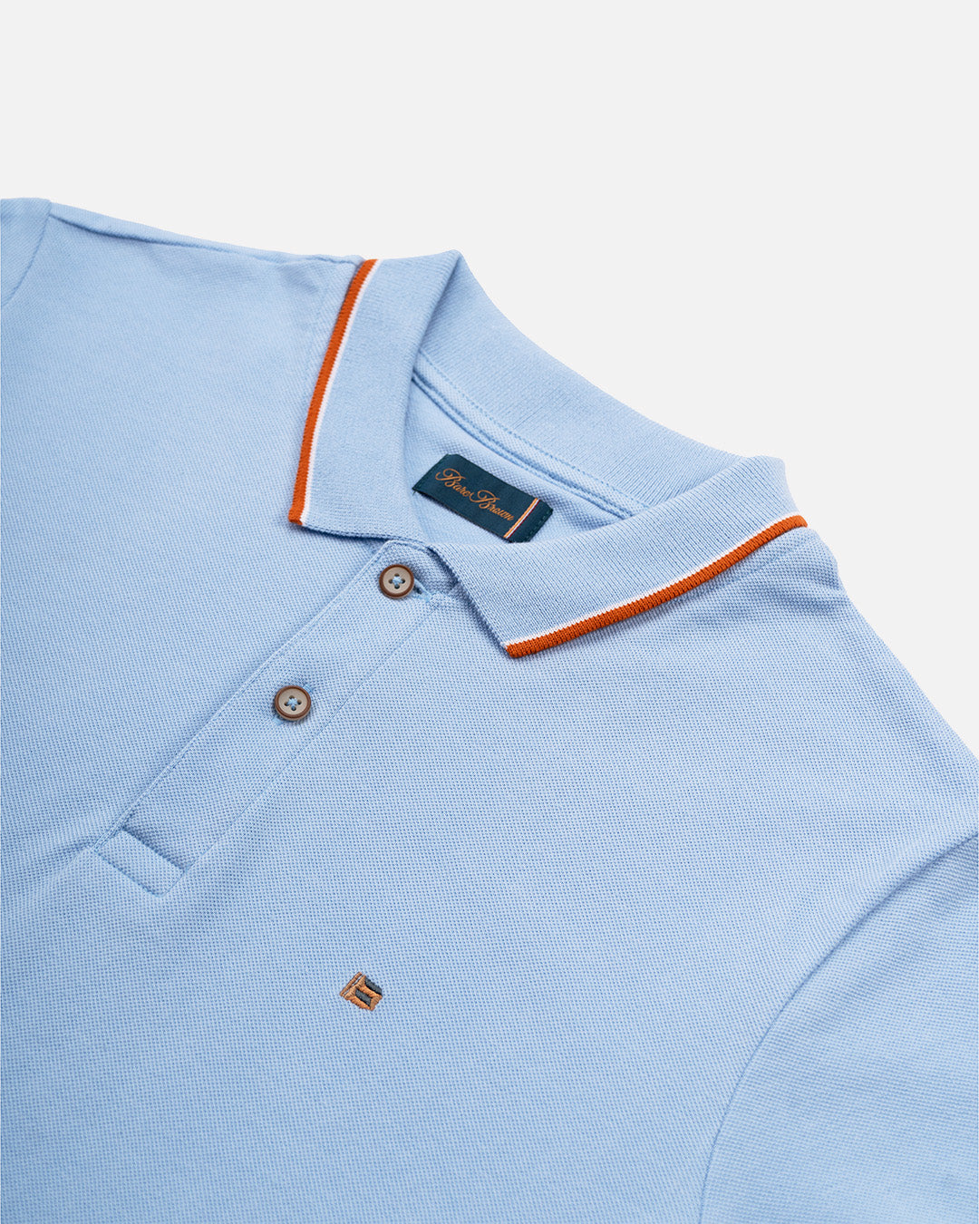 Bare Brown Light Blue Slim Fit Lightweight Polo T-Shirt with Double Tipping