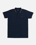 Bare Brown Navy Blue Slim Fit Lightweight Polo T-Shirt with Double Tipping