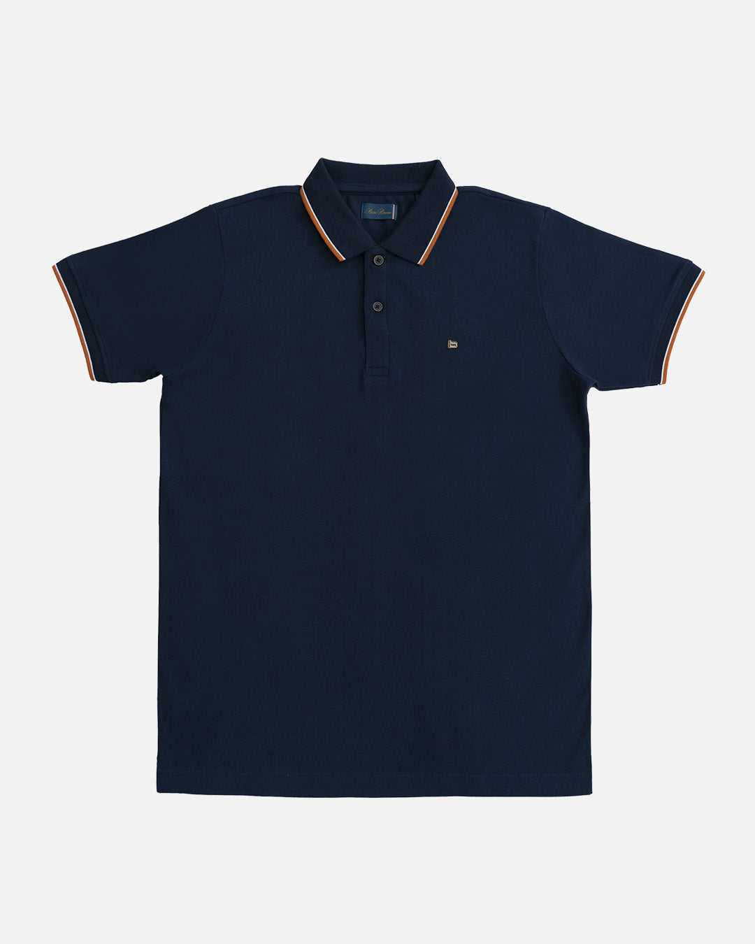 Bare Brown Navy Blue Slim Fit Lightweight Polo T-Shirt with Double Tipping