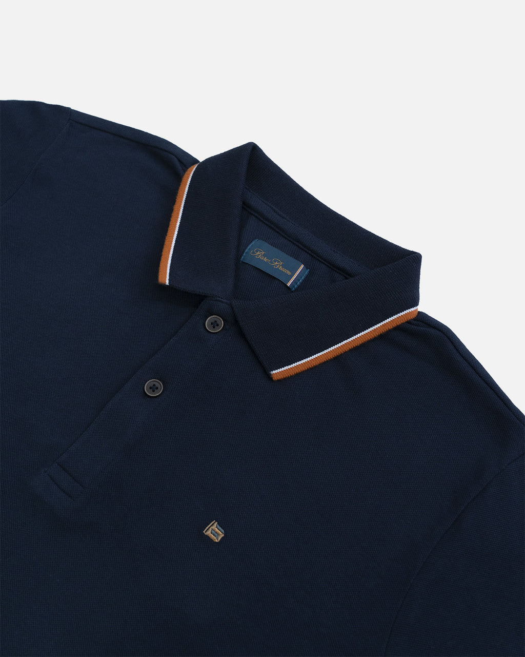 Bare Brown Navy Blue Slim Fit Lightweight Polo T-Shirt with Double Tipping