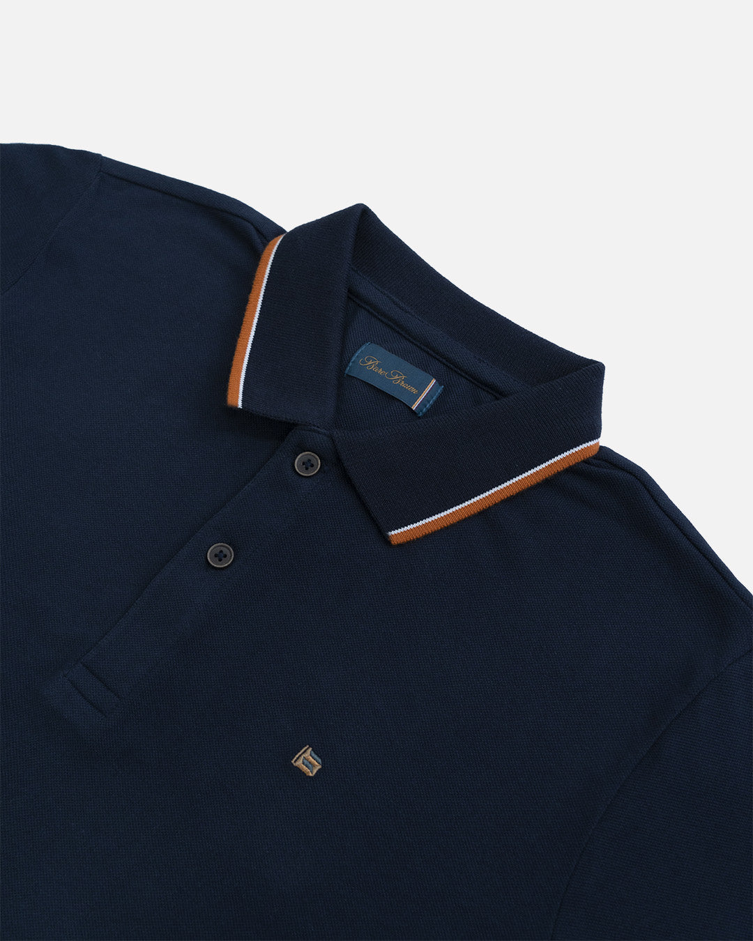 Bare Brown Navy Blue Slim Fit Lightweight Polo T-Shirt with Double Tipping