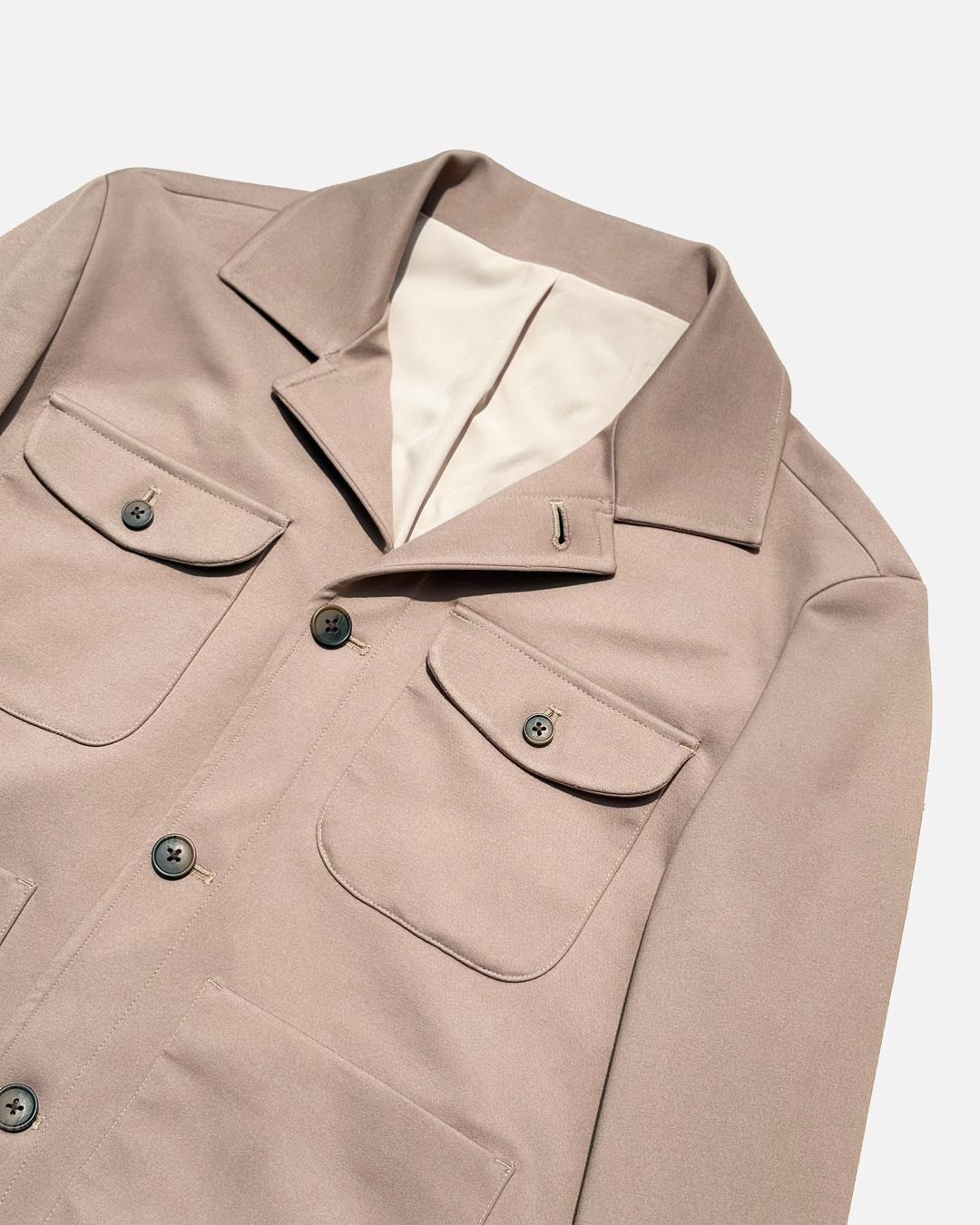 Bare Brown Button Closure Shacket with 4 Pockets - Beige