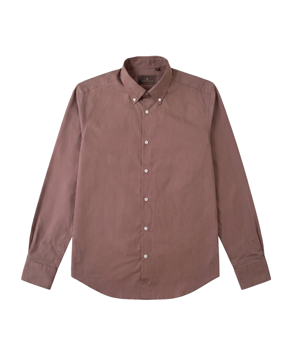Bare Brown Button Down Collar Solid Poplin Shirt, Slim Fit with Full Sleeves - Brown