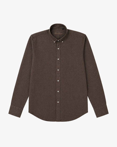 Bare Brown Button Down Collar Linen Shirt, Slim Fit with Full Sleeves - Brown