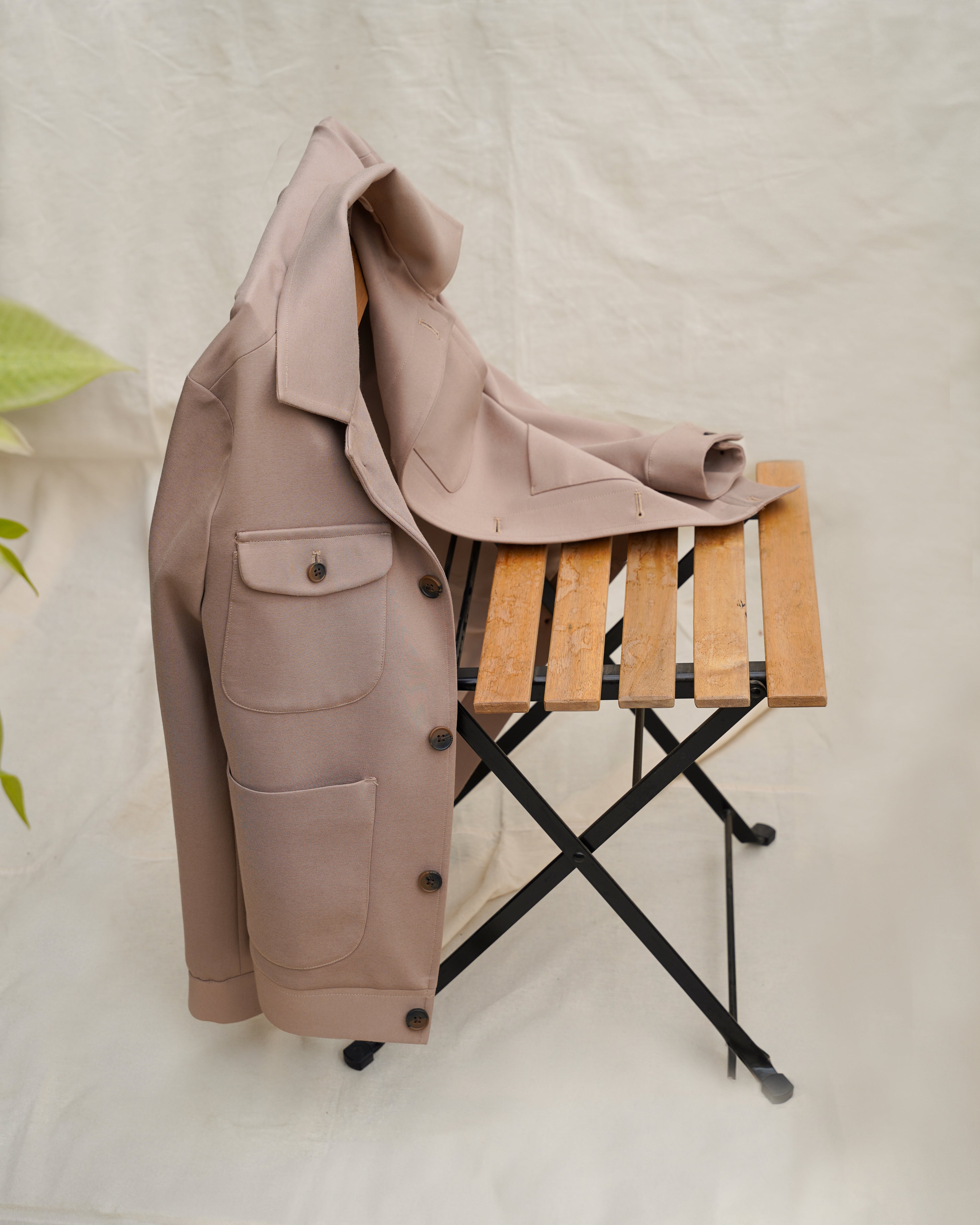 Bare Brown Button Closure Shacket with 4 Pockets - Beige