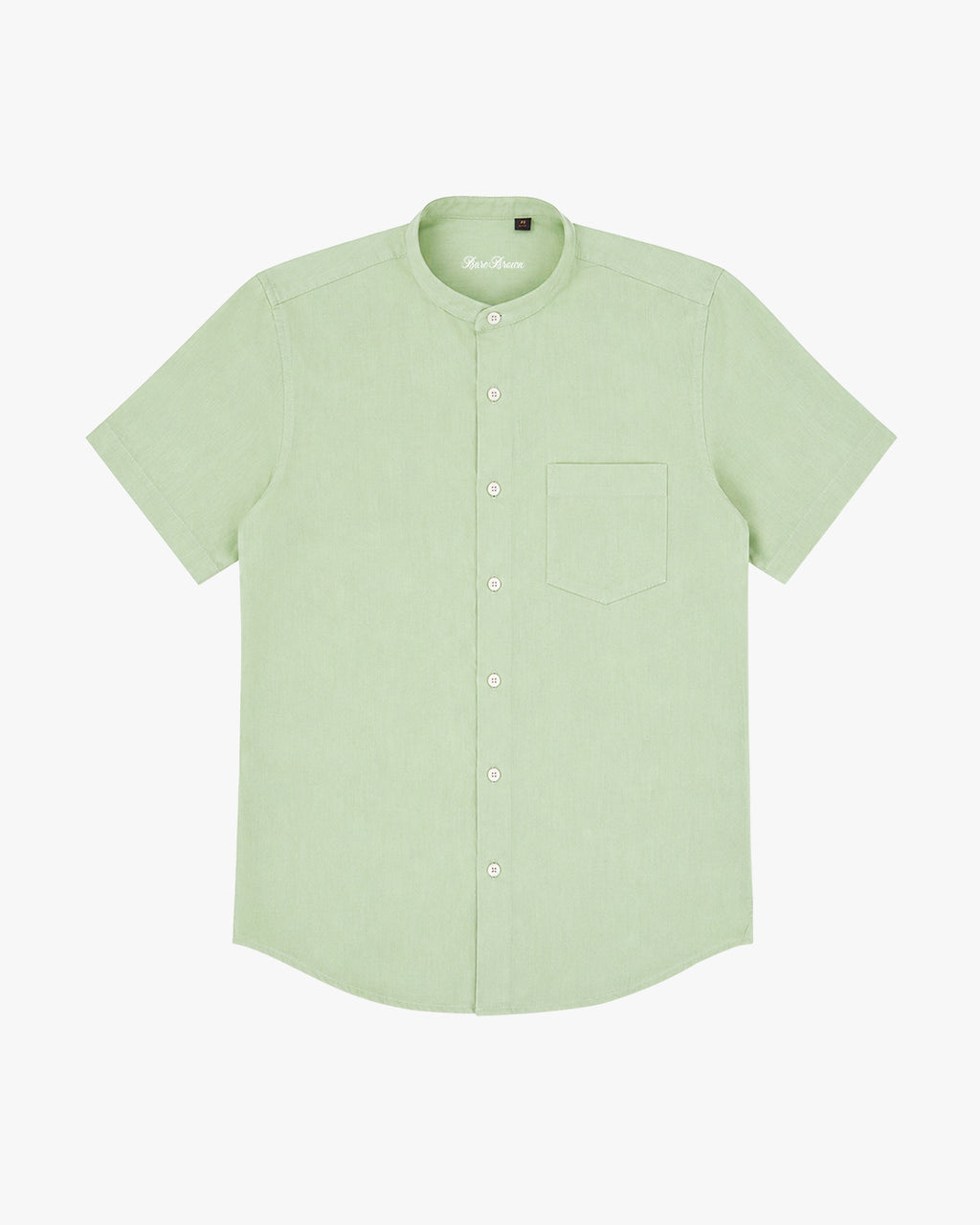 Bare Brown Mandarin Collar Cotton Linen Shirt, Slim Fit with Half Sleeves - Green