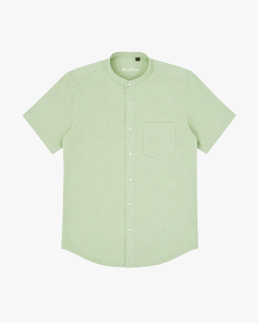 Bare Brown Mandarin Collar Cotton Linen Shirt, Slim Fit with Half Sleeves - Green
