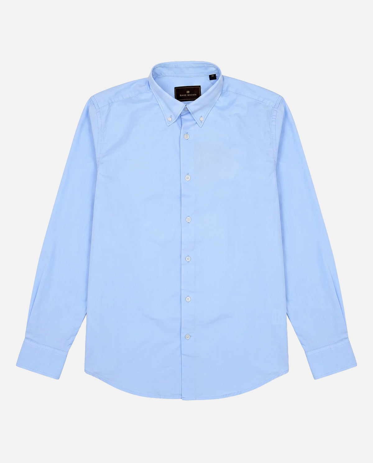 Bare Brown Button Down Collar Solid Oxford Shirt, Slim Fit with Full Sleeves - Light Blue