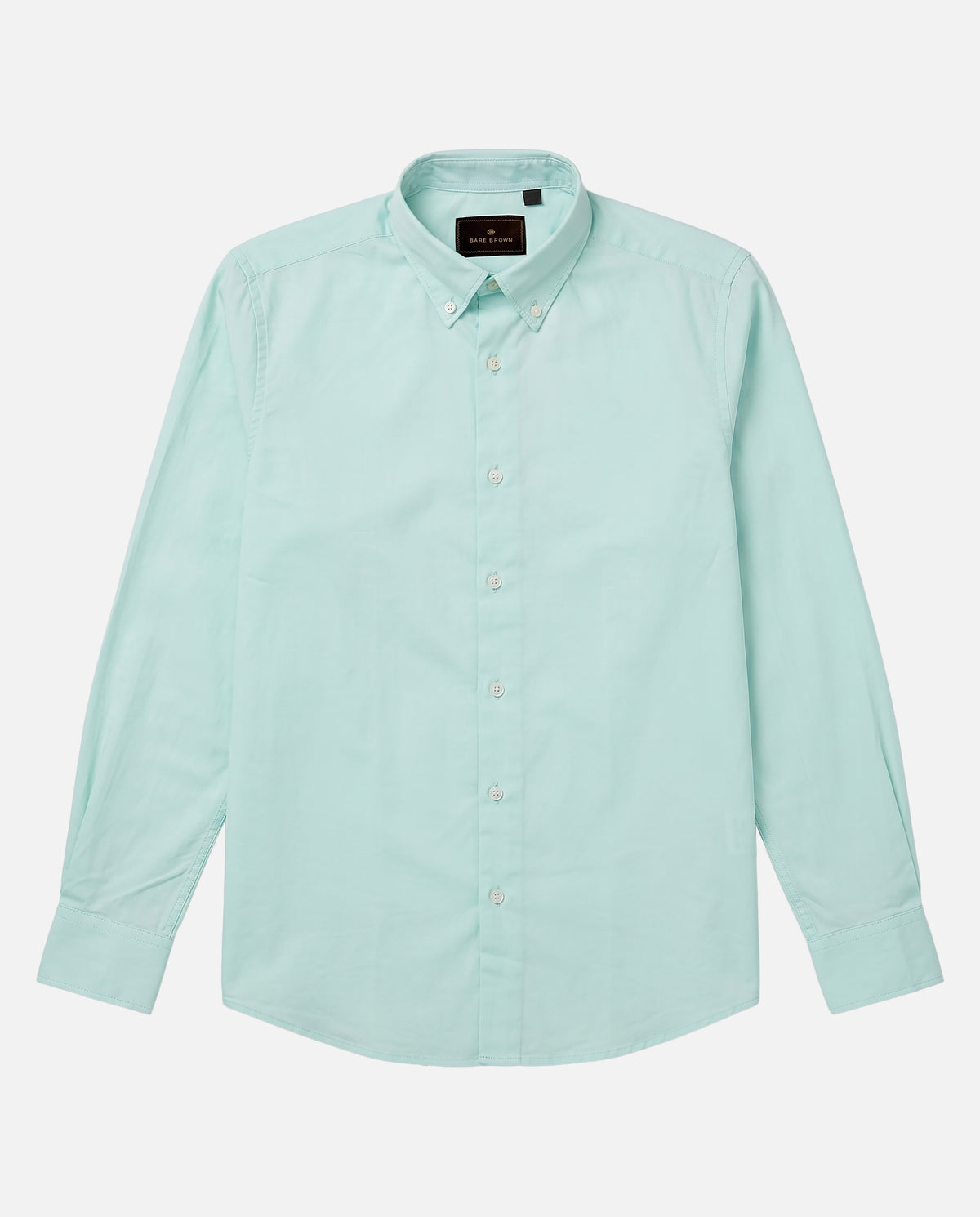 Bare Brown Button Down Collar Solid Oxford Shirt, Slim Fit with Full Sleeves - Light Green