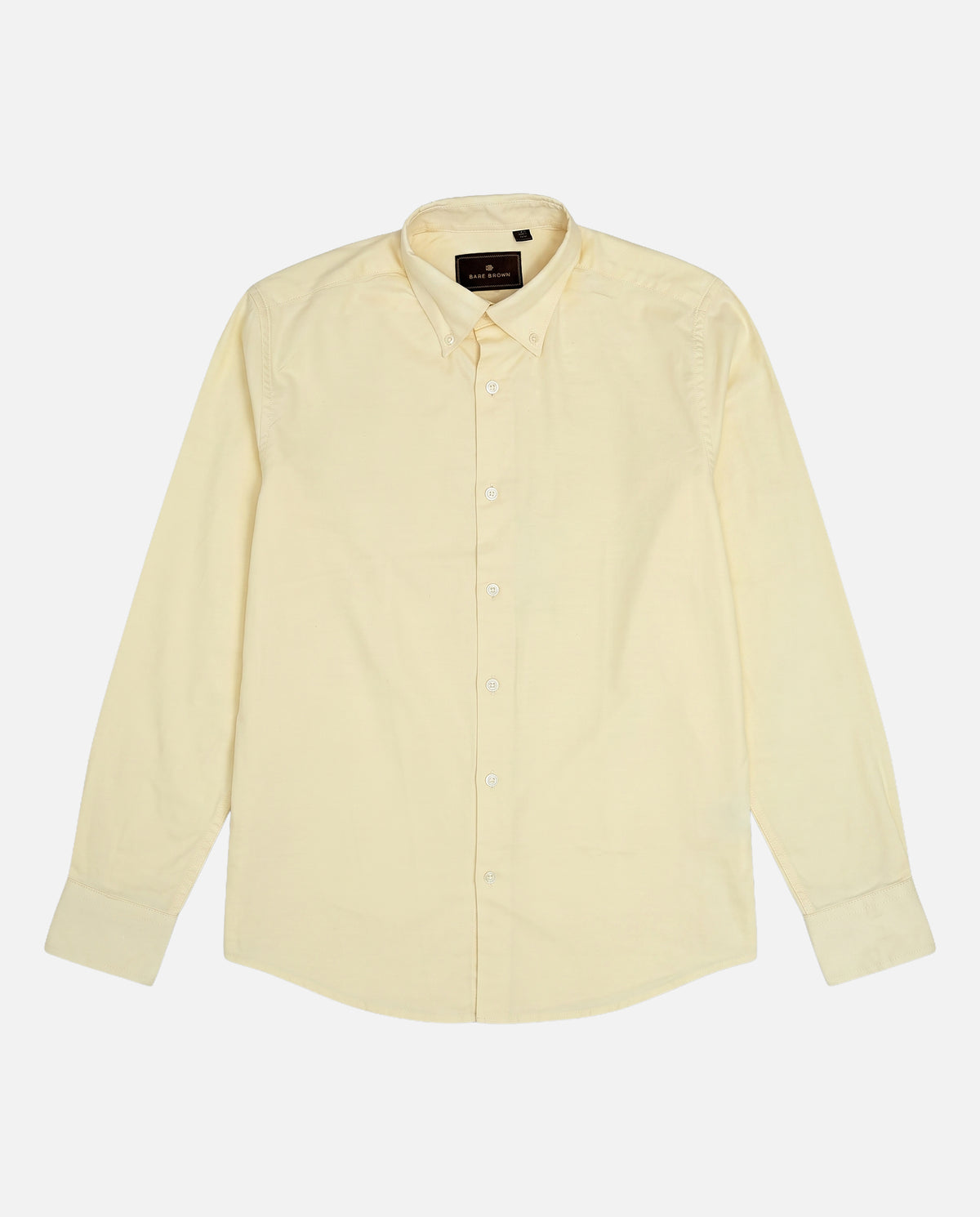 Bare Brown Button Down Collar Solid Oxford Shirt, Slim Fit with Full Sleeves - Yellow