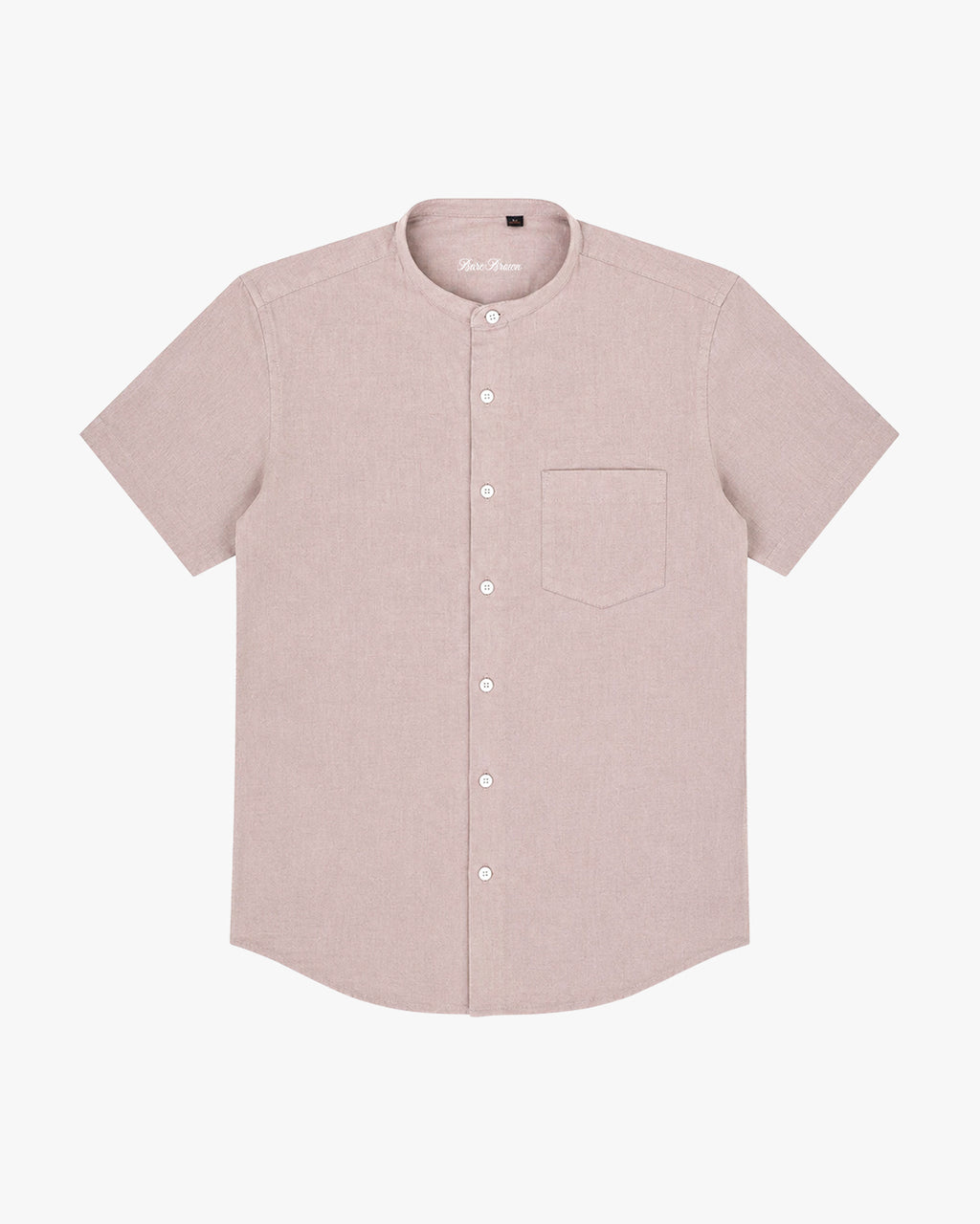 Bare Brown Mandarin Collar Cotton Linen Shirt, Slim Fit with Half Sleeves - Beige