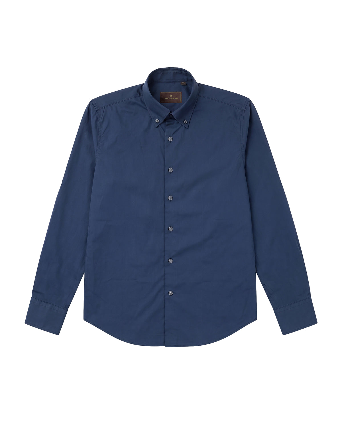 Bare Brown Button Down Collar Solid Poplin Shirt, Slim Fit with Full Sleeves - Navy
