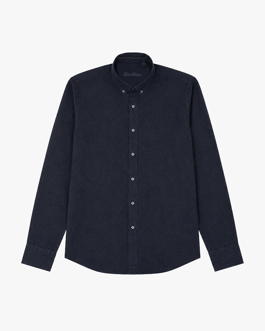 Bare Brown Button Down Collar Linen Shirt, Slim Fit with Full Sleeves- Navy