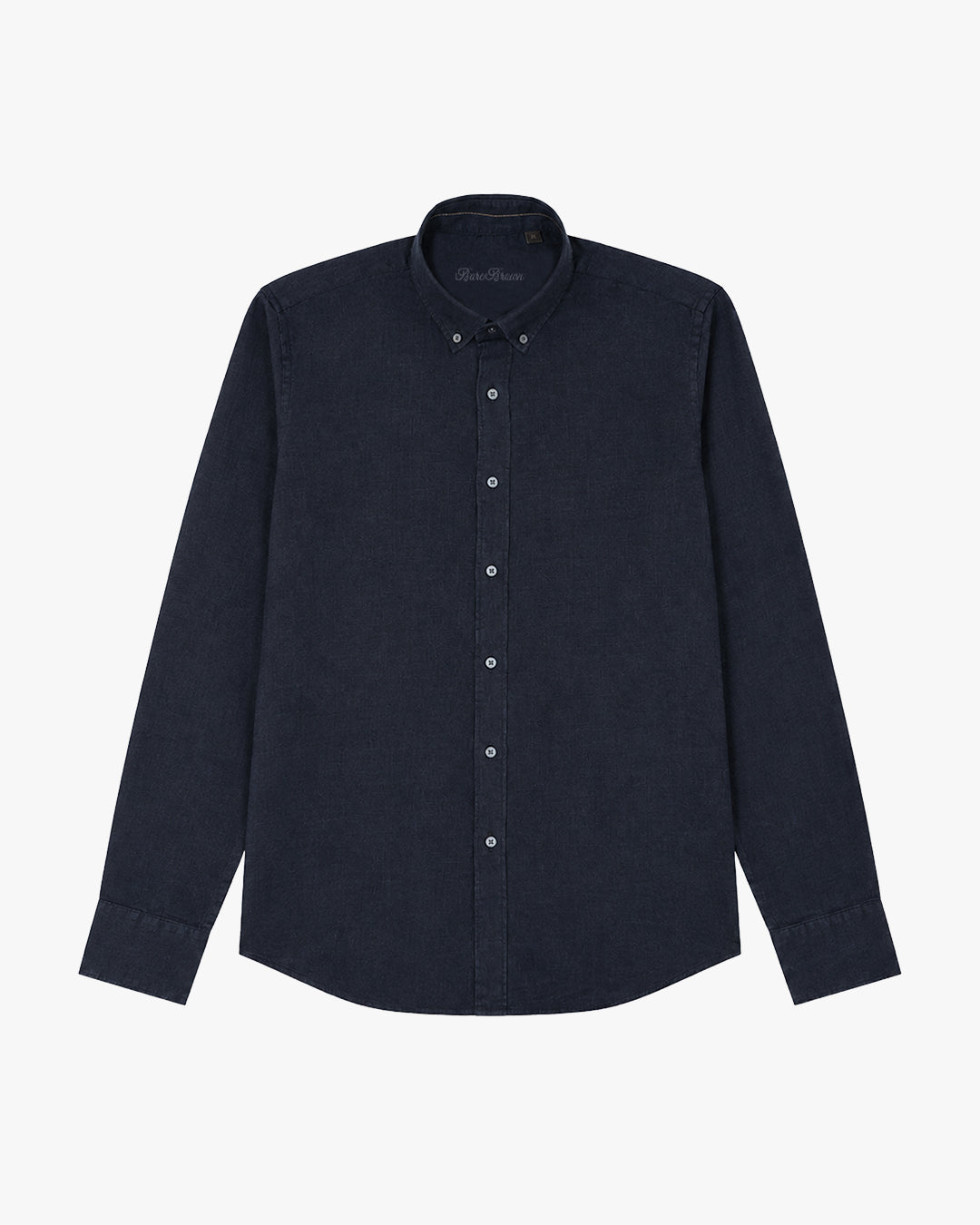 Bare Brown Button Down Collar Linen Shirt, Slim Fit with Full Sleeves- Navy