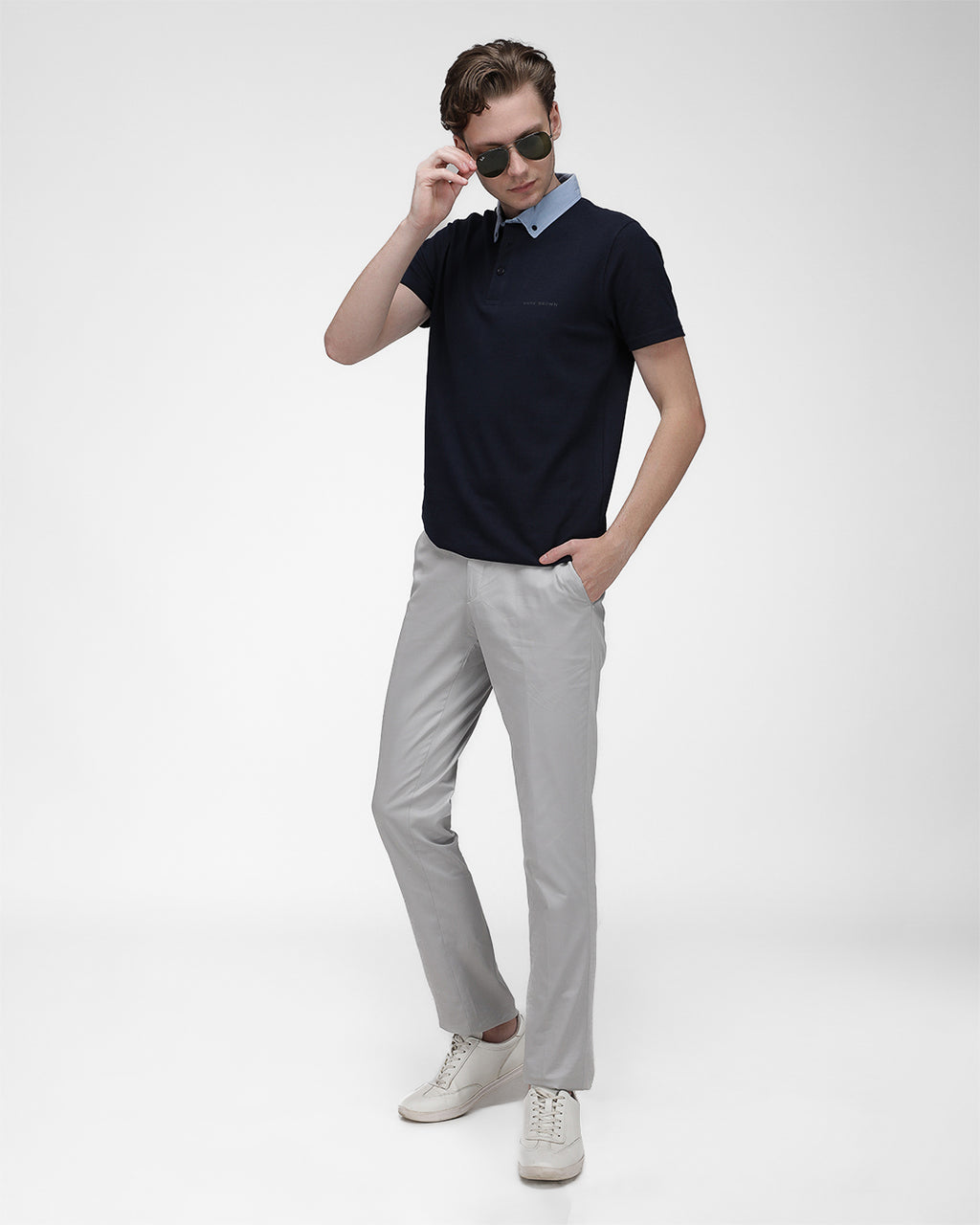 Bare Brown Navy Slim Fit Light weight Polo T-Shirt