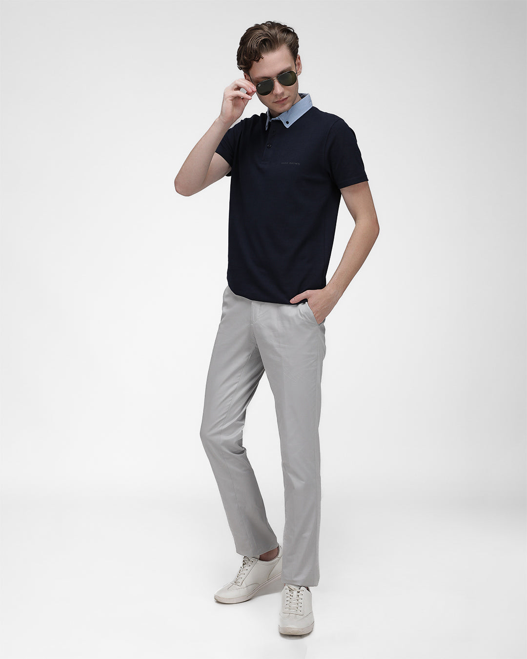 Bare Brown Navy Slim Fit Light weight Polo T-Shirt