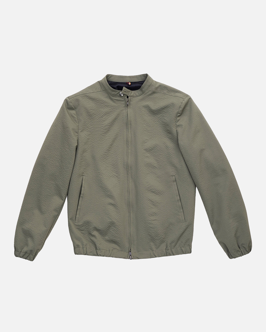 Bare Brown Seersucker Bomber Jacket with 2 way Zipper - Olive