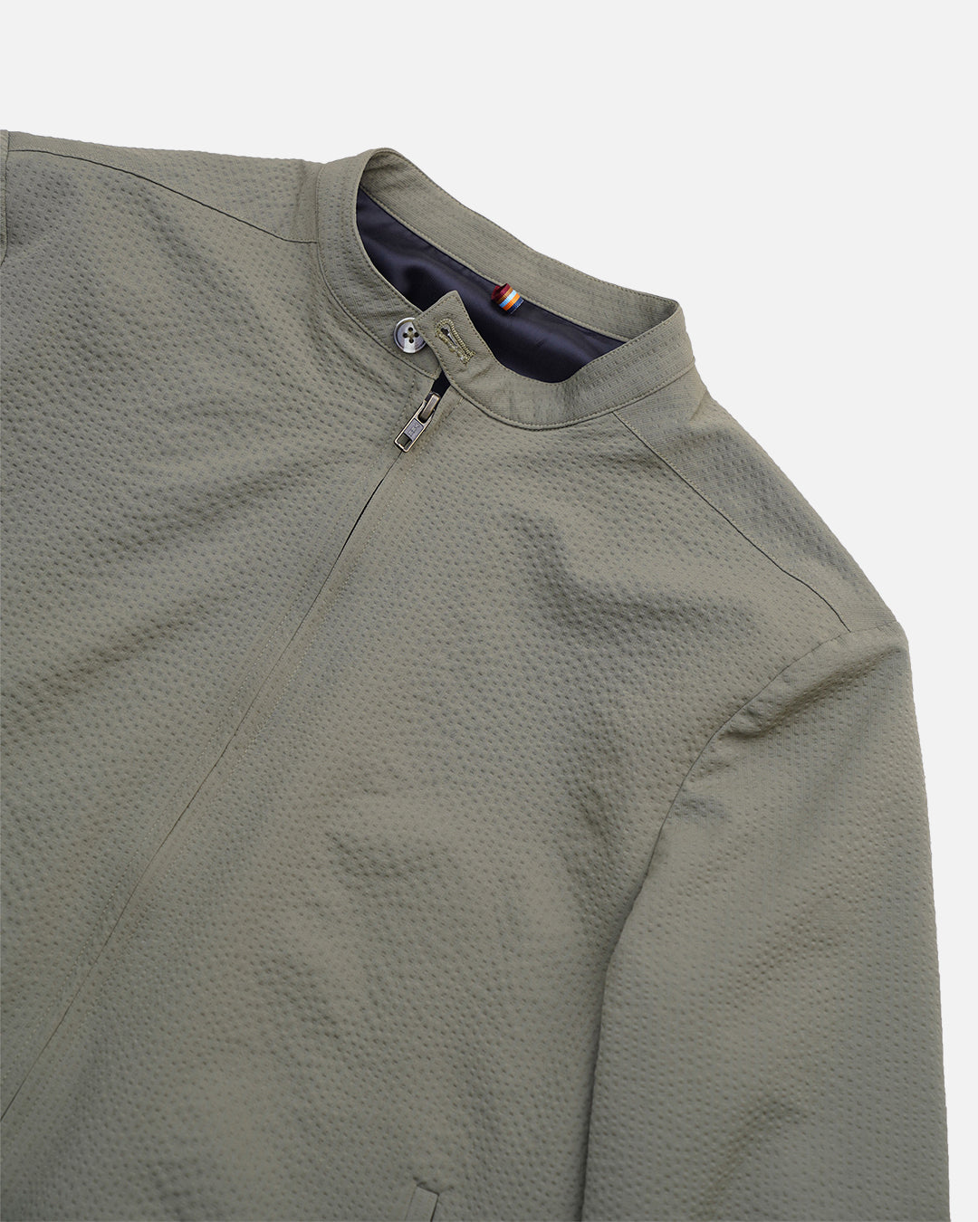 Bare Brown Seersucker Bomber Jacket with 2 way Zipper - Olive