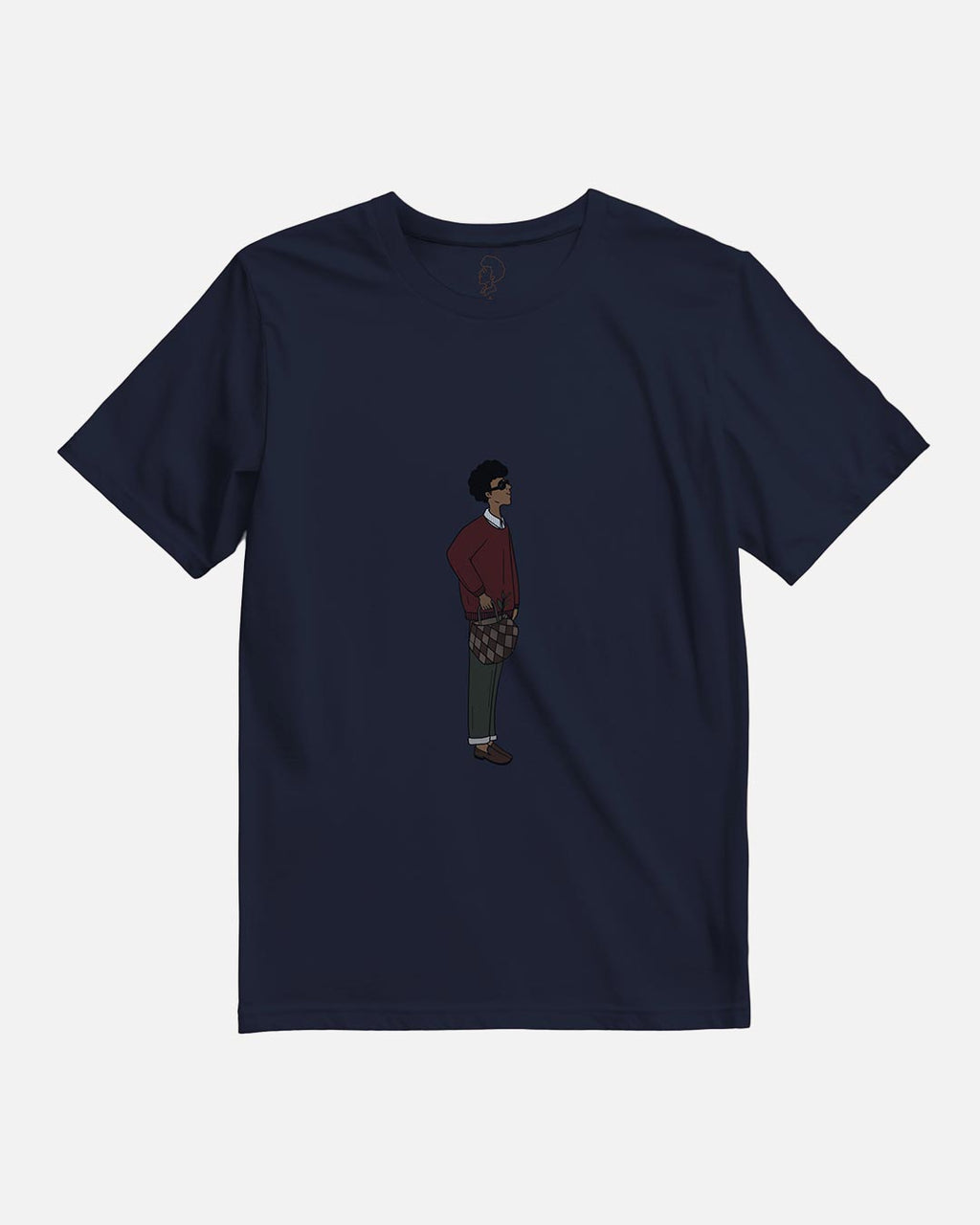 Bare Brown Navy Blue Slim Fit Crew Neck T-Shirt