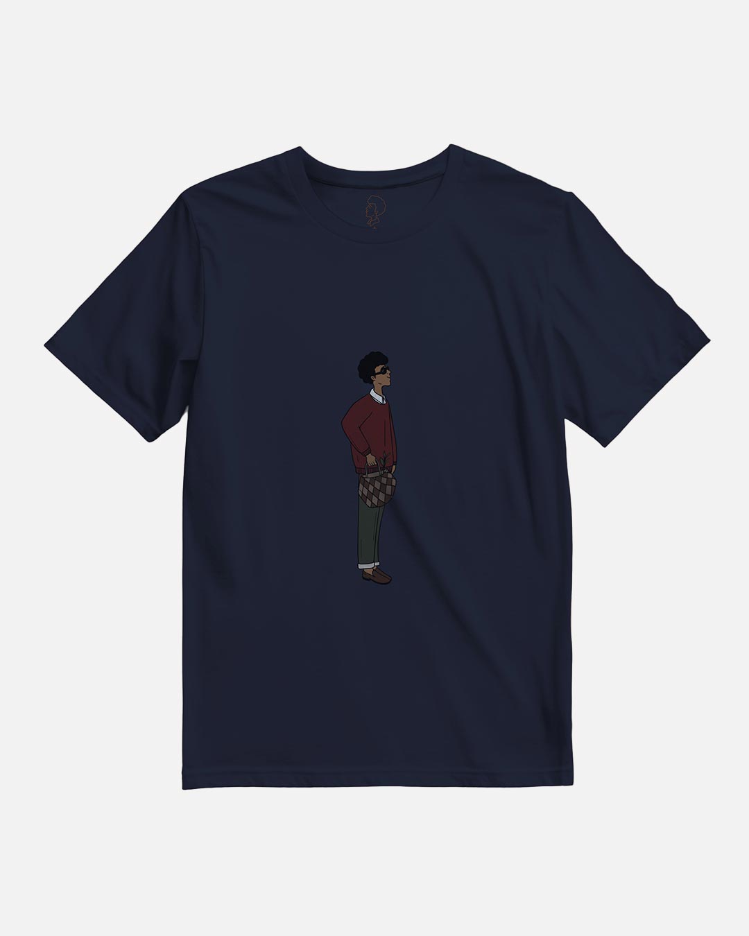 Bare Brown Navy Blue Slim Fit Crew Neck T-Shirt