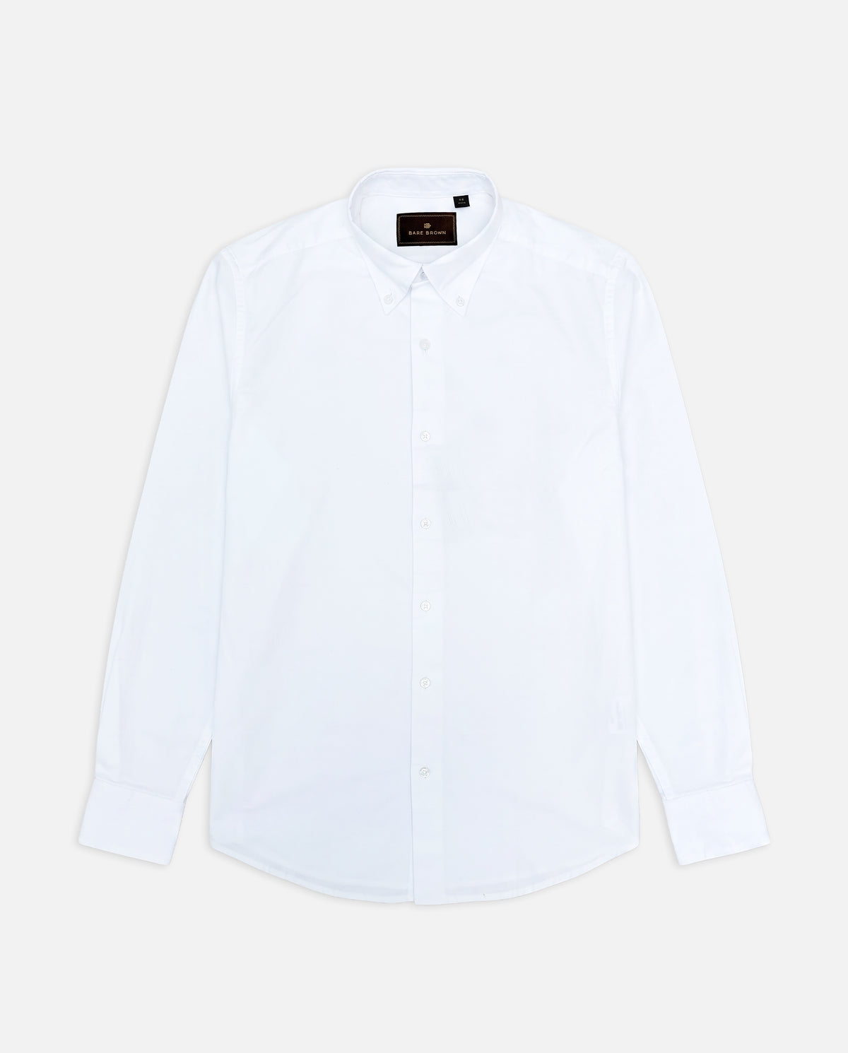 Bare Brown Button Down Collar Solid Oxford Shirt, Slim Fit with Full Sleeves - White