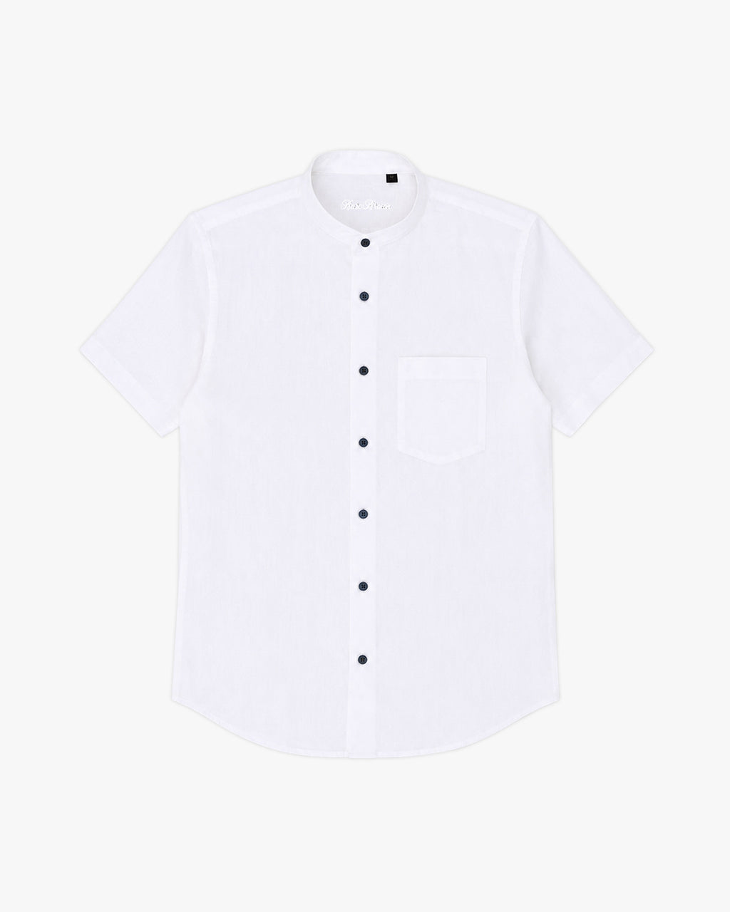 Bare Brown Mandarin Collar Cotton Linen Shirt, Slim Fit with Half Sleeves - White