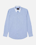 Bare Brown Button Down Collar Stripe Oxford Shirt, Slim Fit with Full Sleeves - Navy