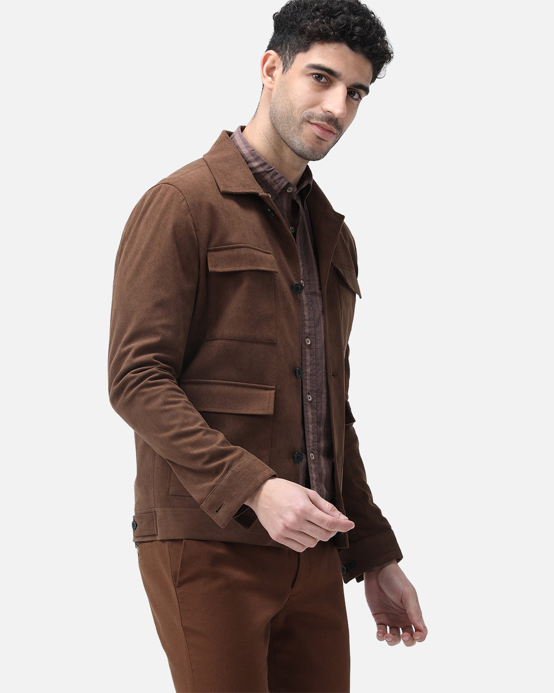 Bare Brown Corduroy Overshirt with Pockets - Brown