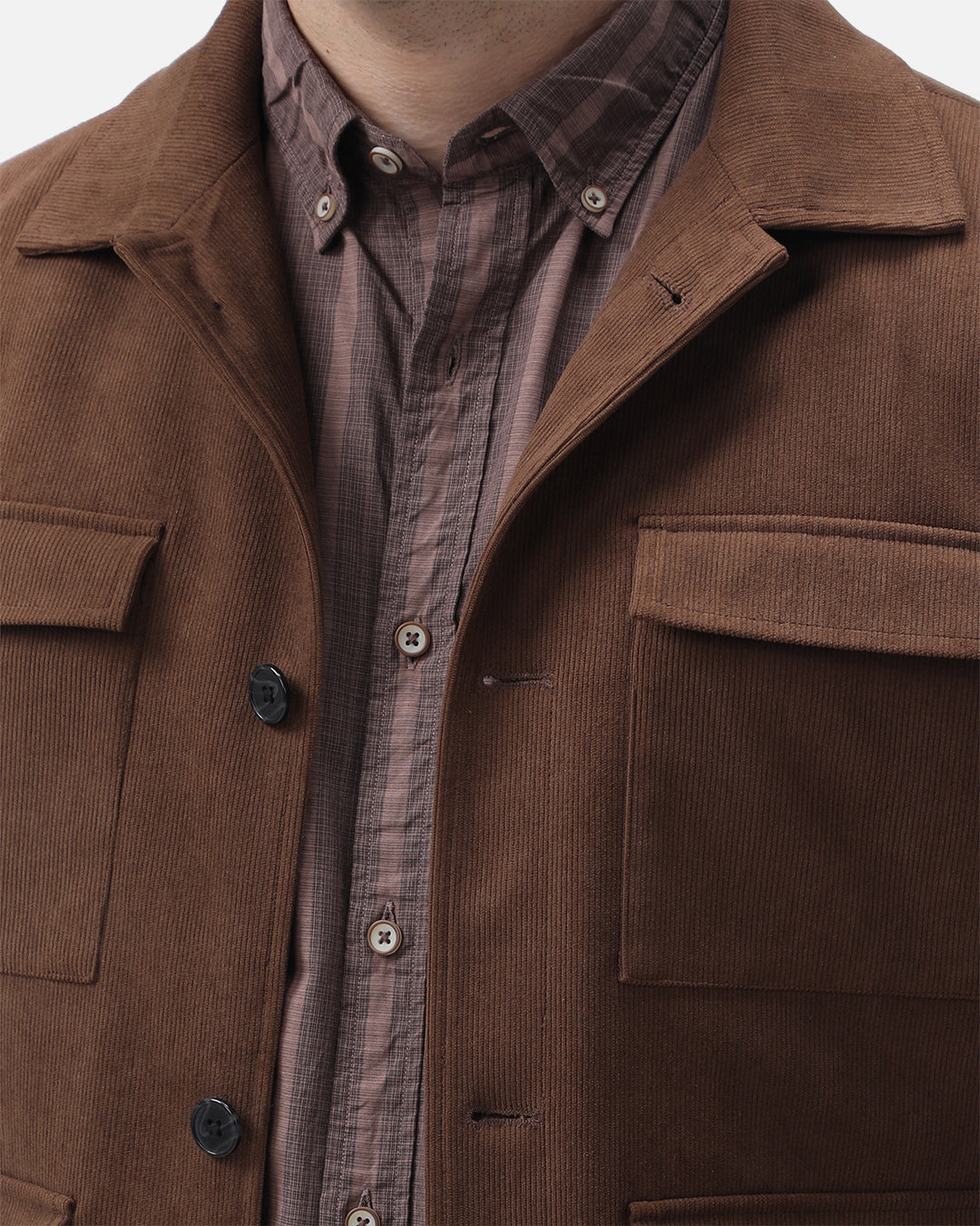 Bare Brown Corduroy Overshirt with Pockets - Brown