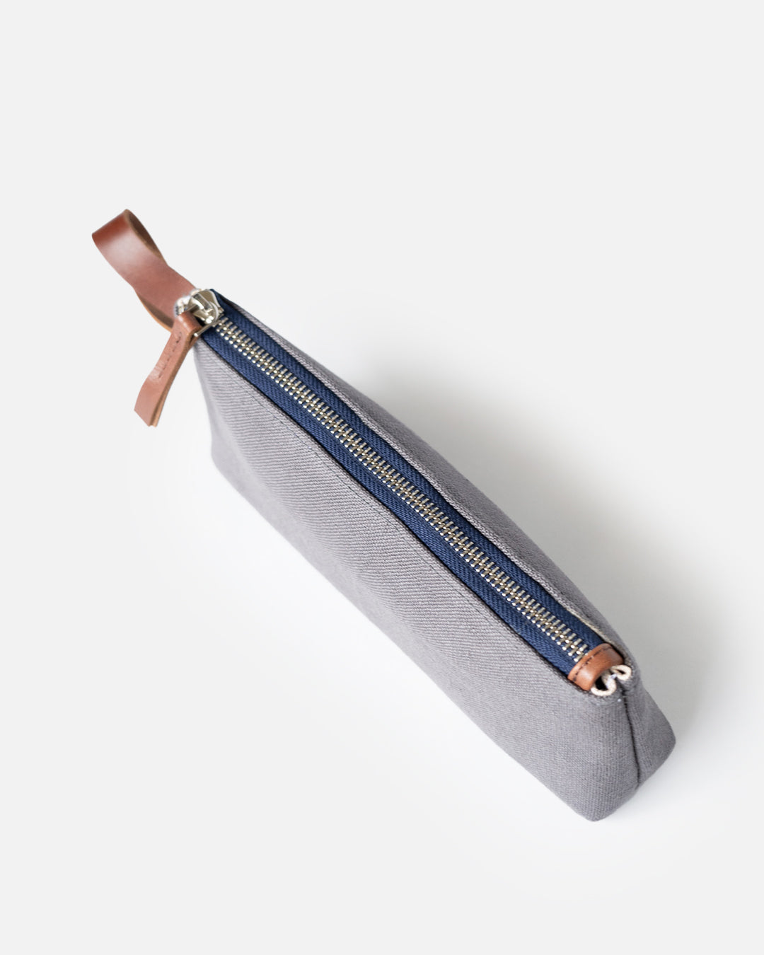 Linen Canvas Pouch with Genuine leather trim - Grey