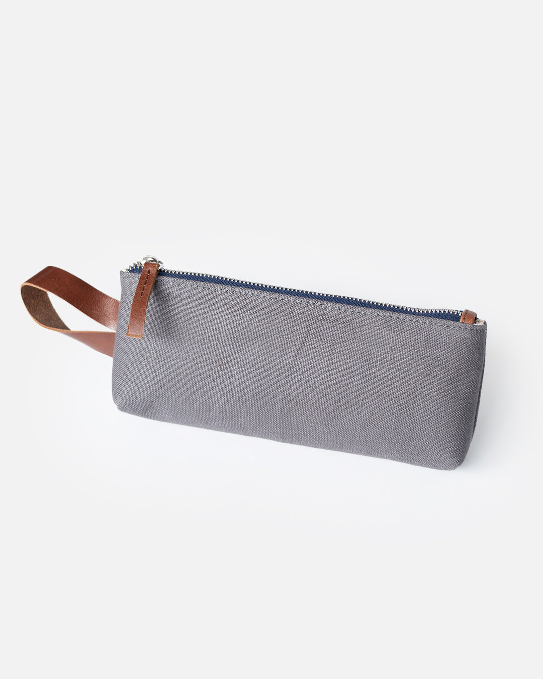 Linen Canvas Pouch with Genuine leather trim - Grey