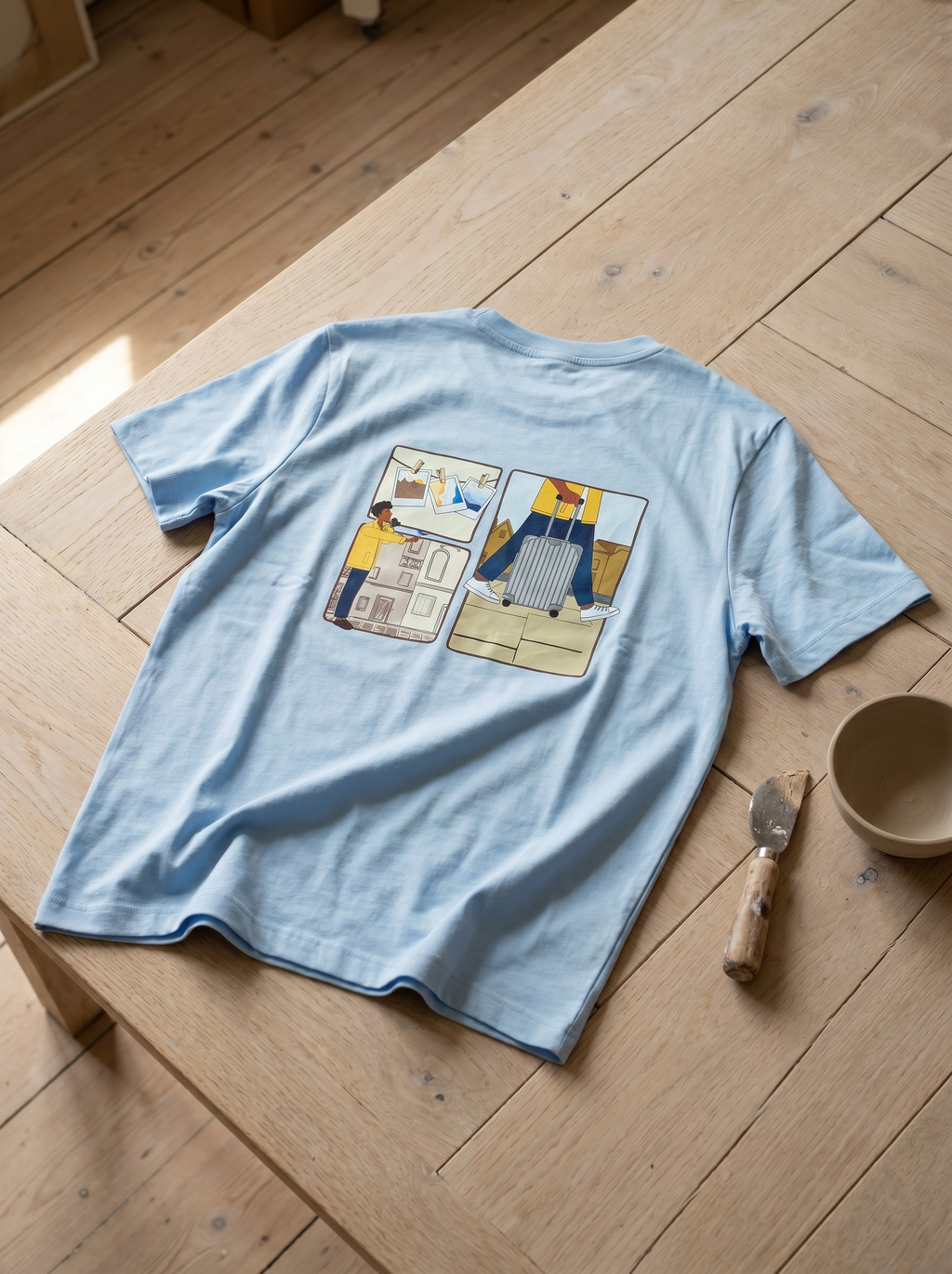 Bare Brown Blue Slim Fit Crew Neck T-Shirt