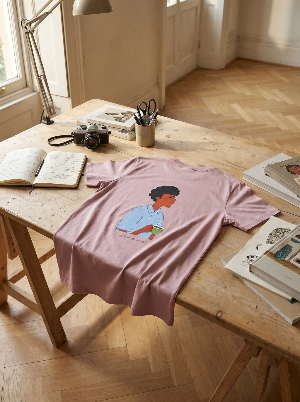 Bare Brown  Pink Slim Fit Crew Neck T-Shirt