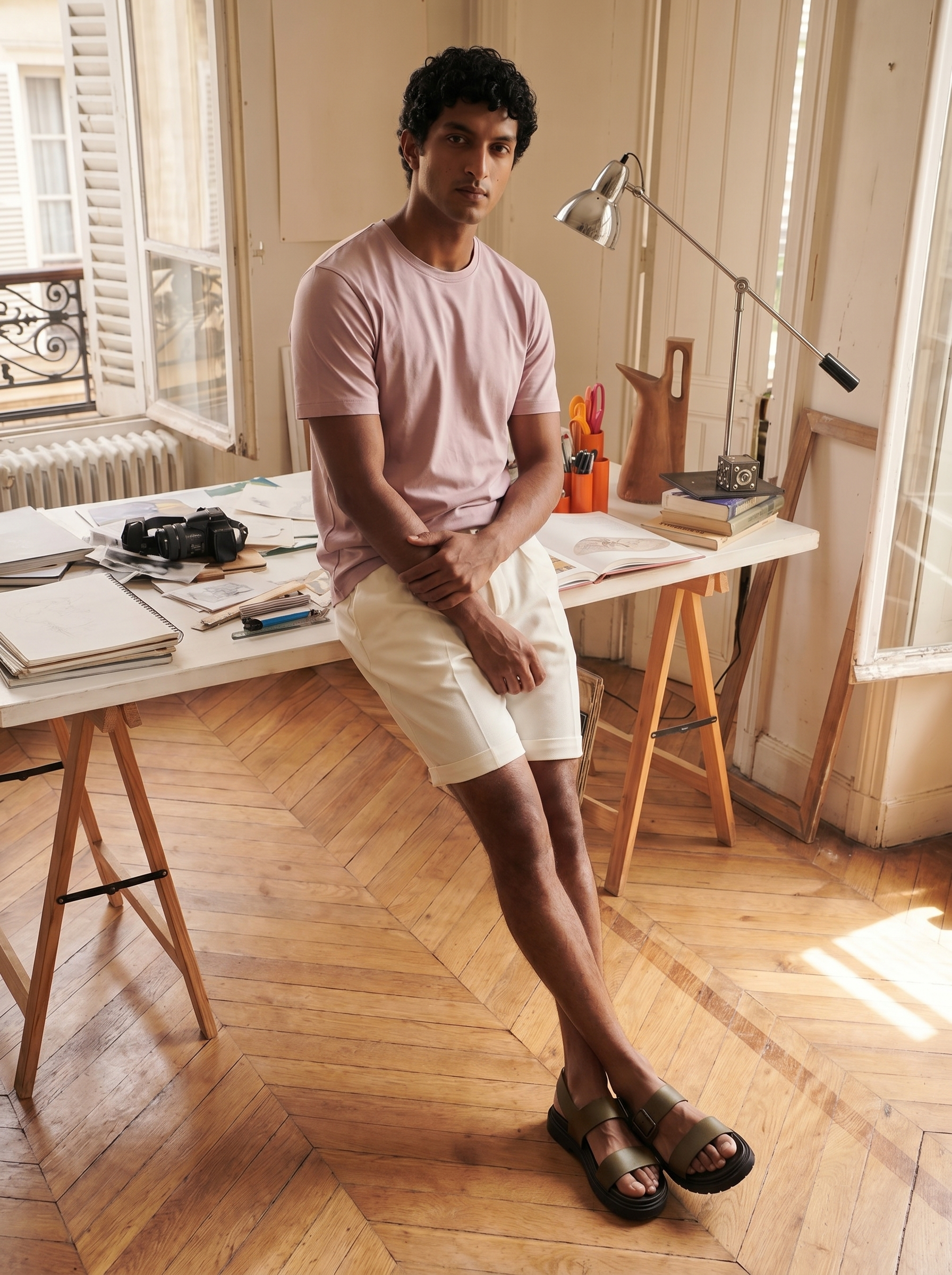 Bare Brown  Pink Slim Fit Crew Neck T-Shirt