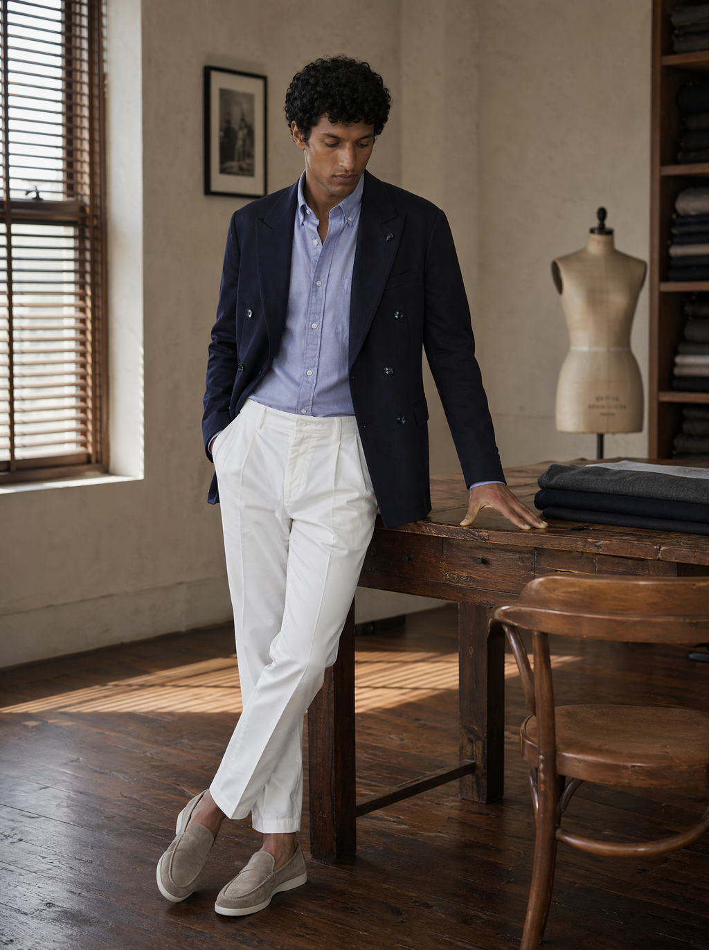 Bare Brown Double Breasted Knit Blazer - Navy
