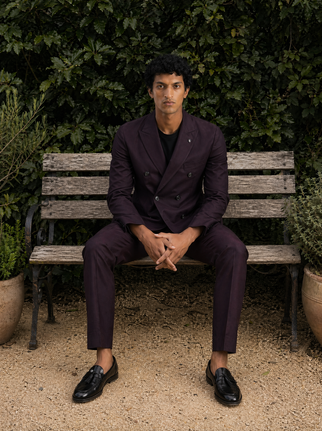 Bare Brown Double Breasted Woven Blazer- Wine