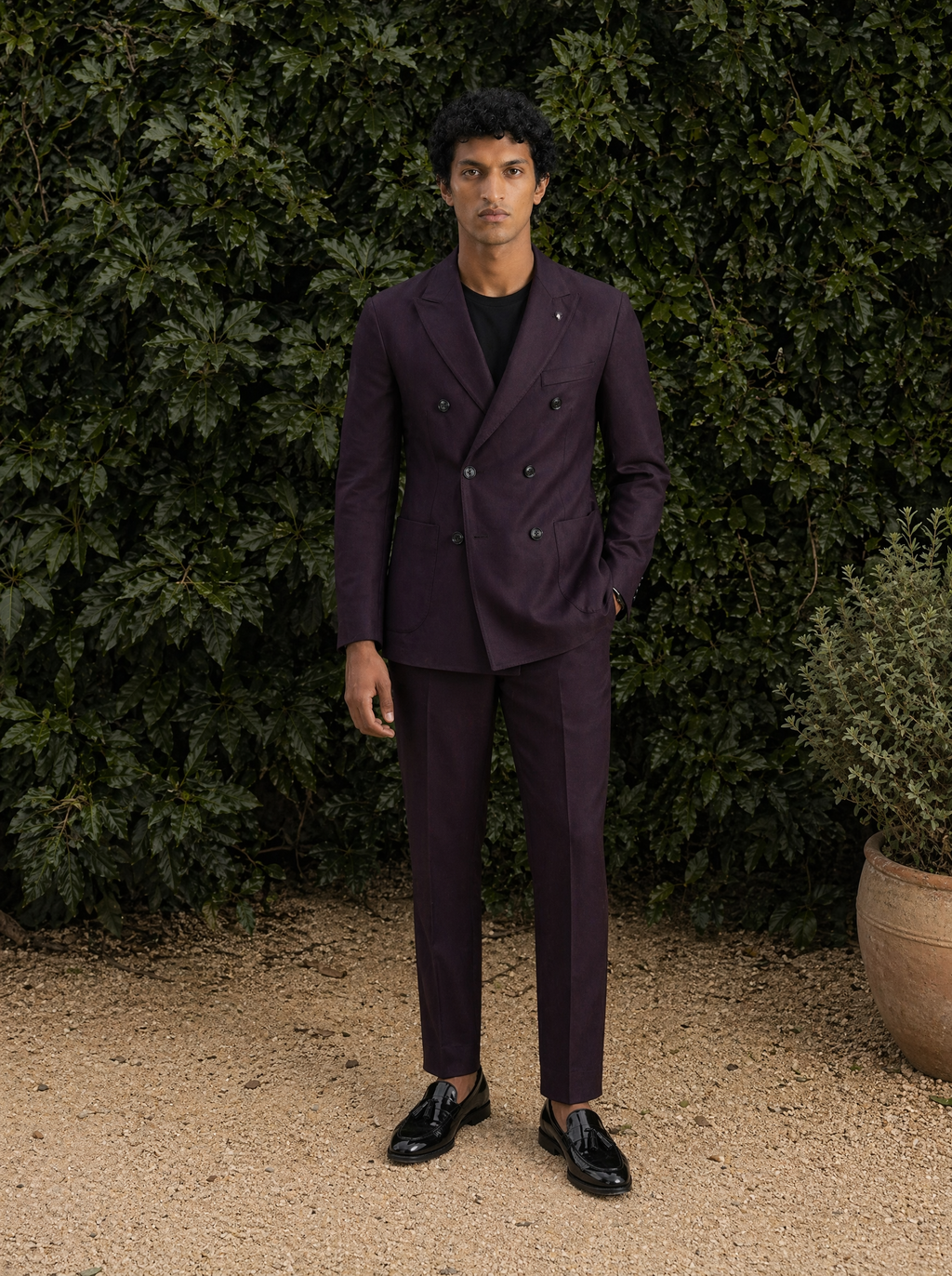 Bare Brown Double Breasted Woven Blazer- Wine