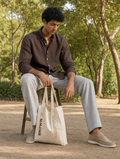 Bare Brown Button Down Collar Linen Shirt, Slim Fit with Full Sleeves - Brown