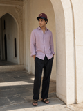 Bare Brown Button Down Collar Linen Shirt, Slim Fit with Full Sleeves - Mauve