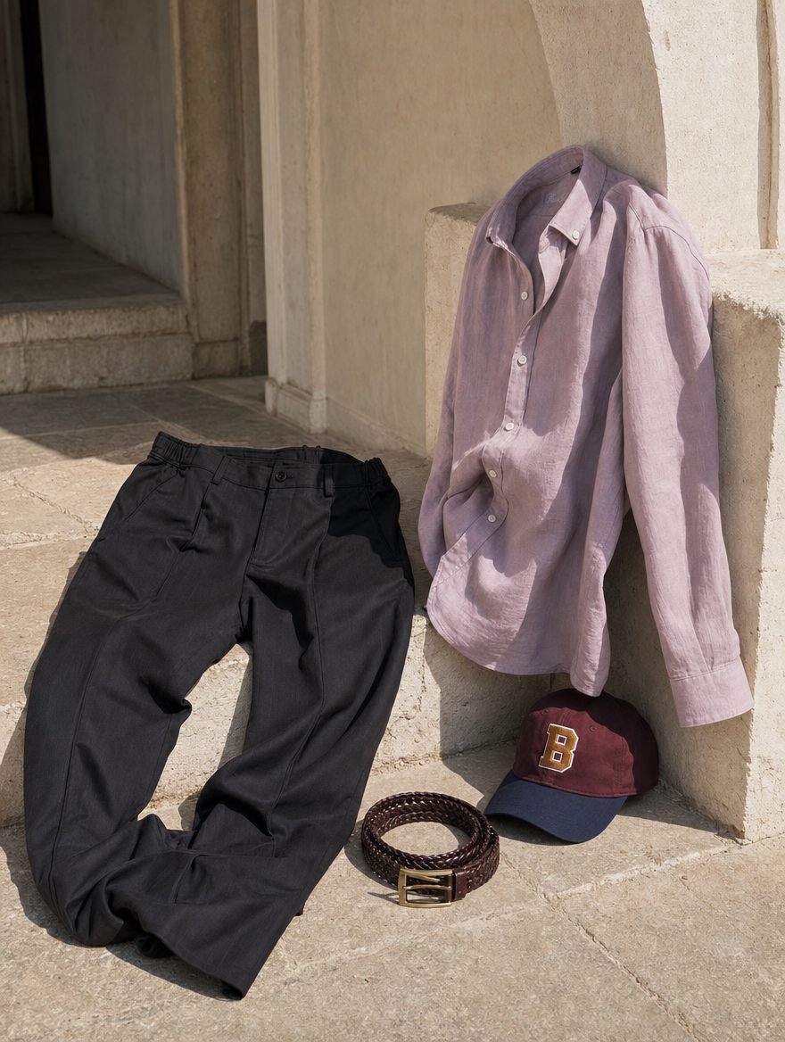 Bare Brown Button Down Collar Linen Shirt, Slim Fit with Full Sleeves - Mauve