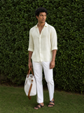 Bare Brown Button Down Collar Linen Shirt, Slim Fit with Full Sleeve - Yellow