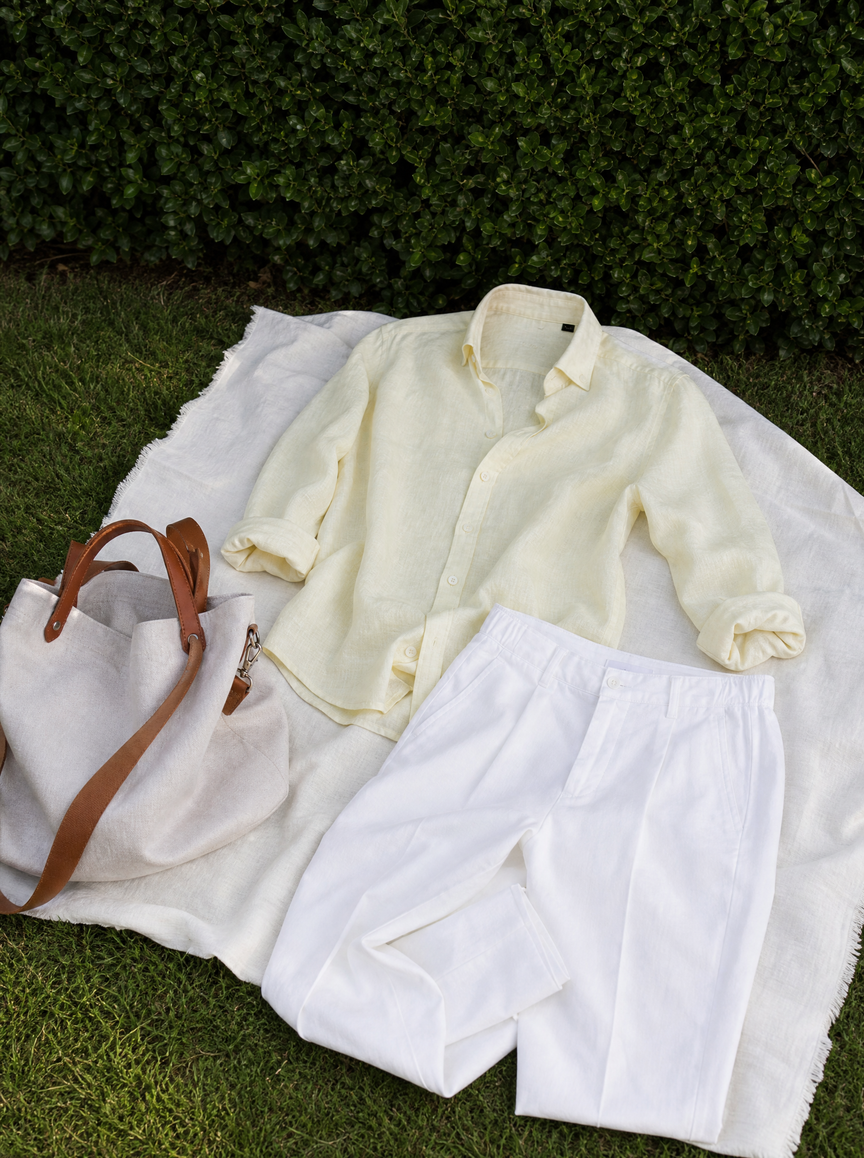 Bare Brown Button Down Collar Linen Shirt, Slim Fit with Full Sleeve - Yellow